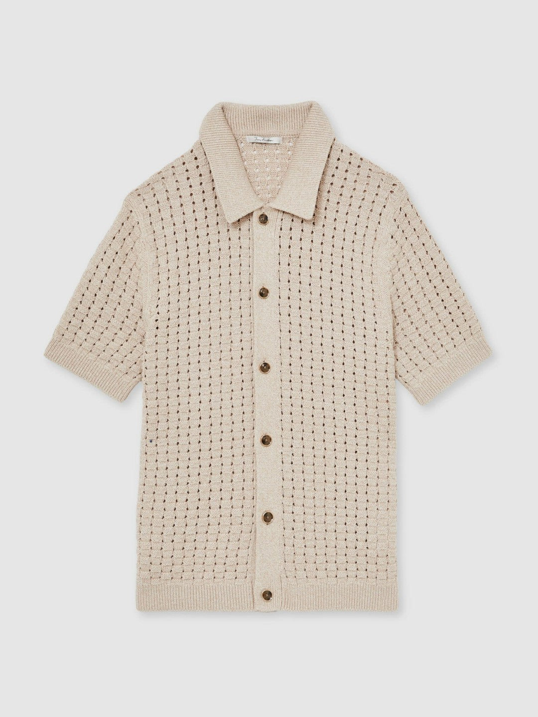 Basketweave Knit Button Through Cotton Blend Shirt Stone | Mens