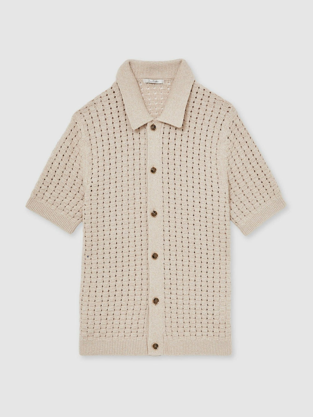 Basketweave Knit Button Through Cotton Blend Shirt Stone | Mens