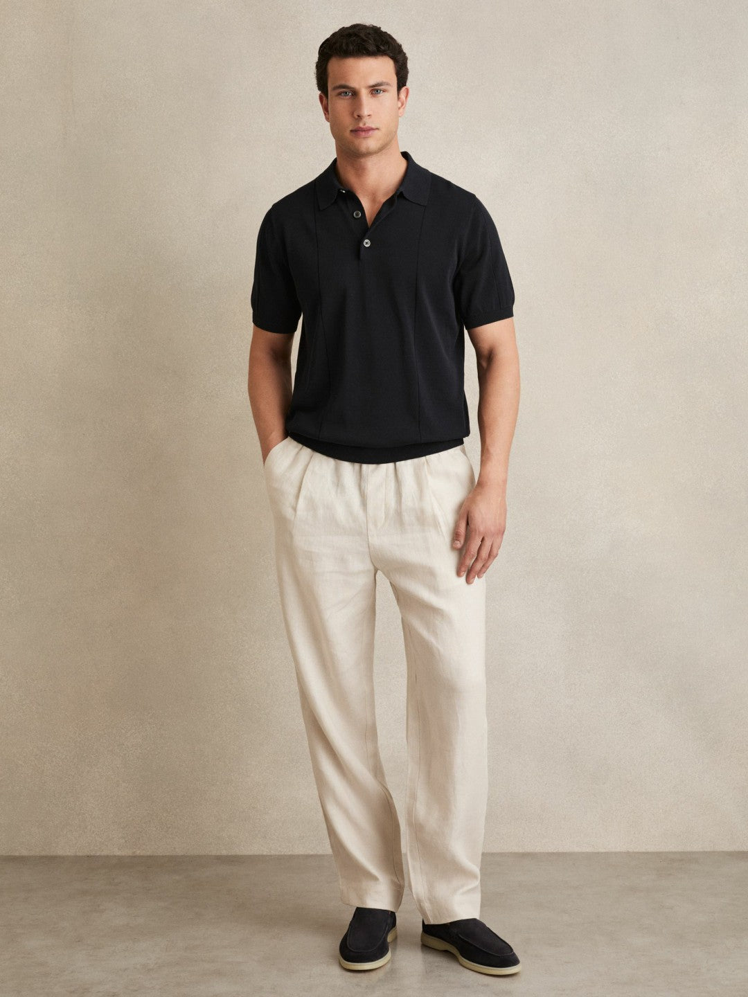 Cotton-Silk Polo Shirt Navy | Mens