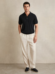Cotton-Silk Polo Shirt Navy | Mens