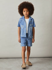 13-14 yrs Towelling Brand-Embroidered Shorts Airforce Blue | Children