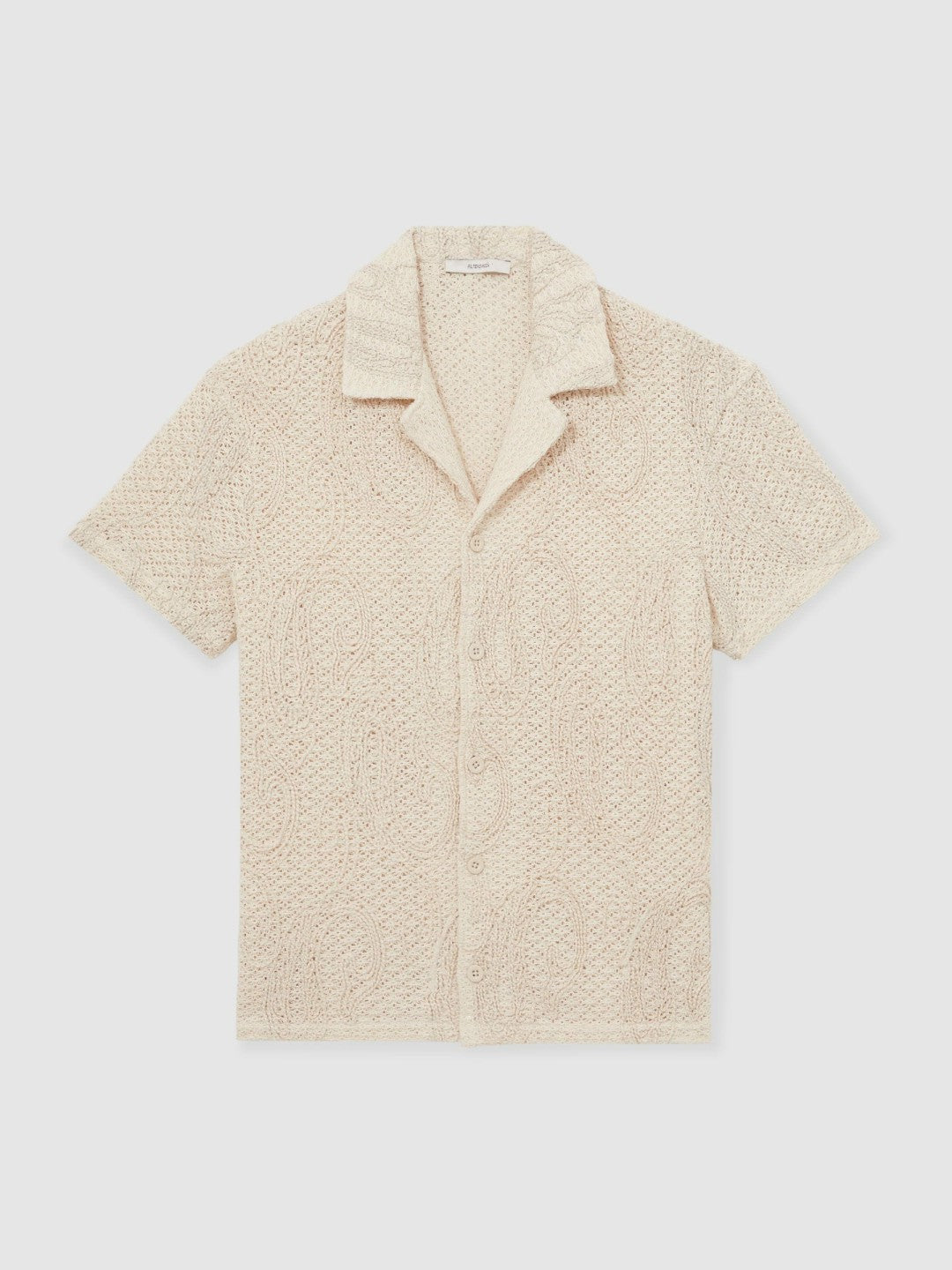 Cotton-Blend Embroidered Crochet Shirt Oatmeal | Mens
