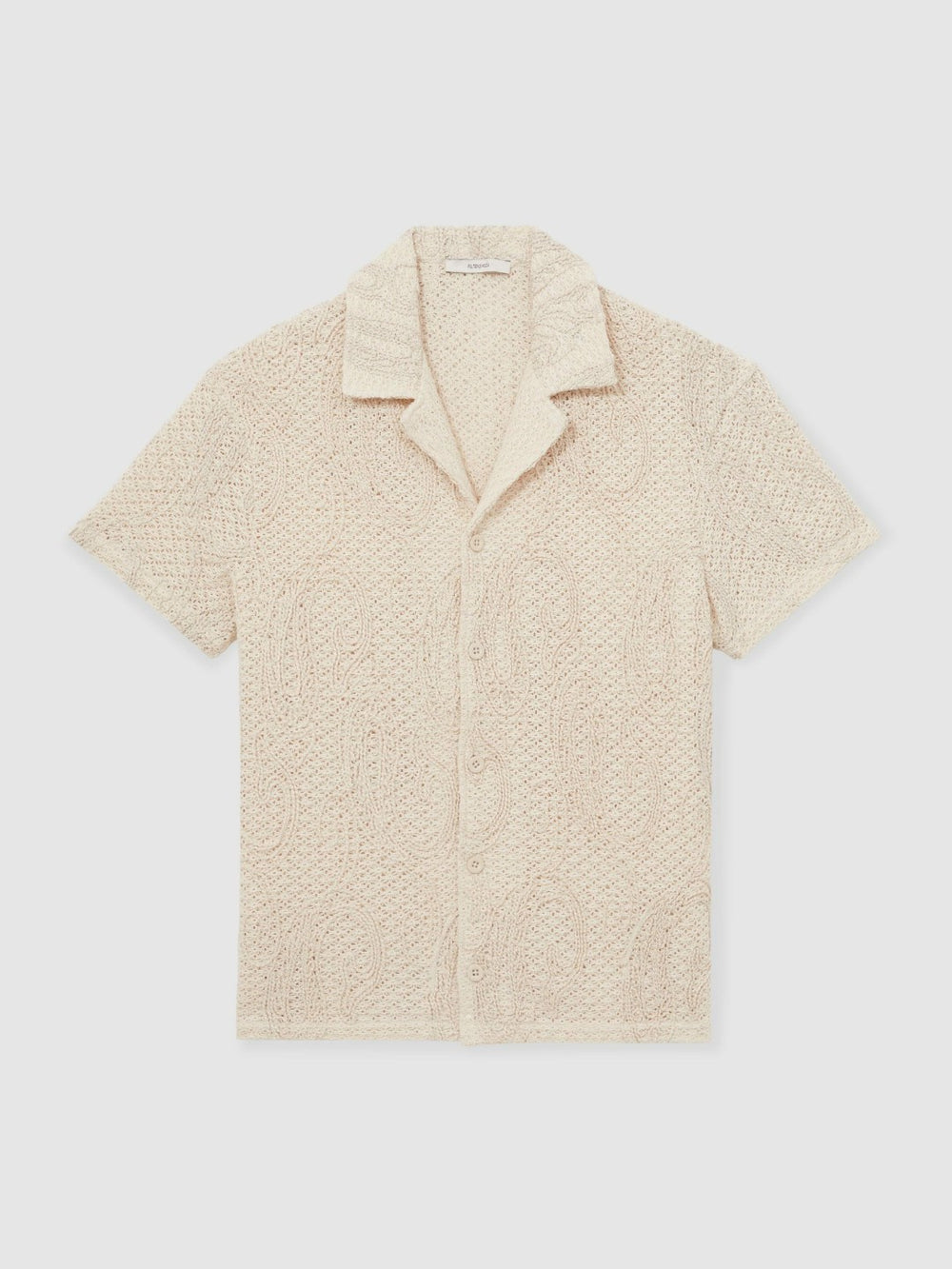 Cotton-Blend Embroidered Crochet Shirt Oatmeal | Mens