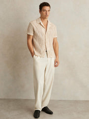 Cotton-Blend Embroidered Crochet Shirt Oatmeal | Mens