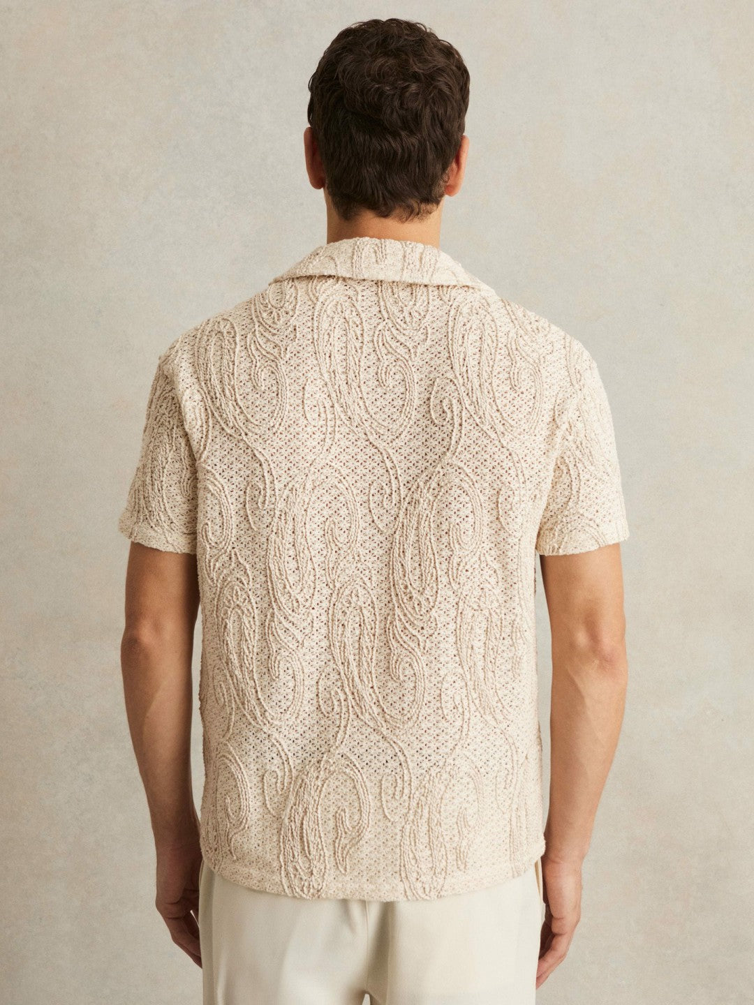 Cotton-Blend Embroidered Crochet Shirt Oatmeal | Mens