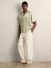 Wave Print Cuban Collar Shirt Sage Green | Mens