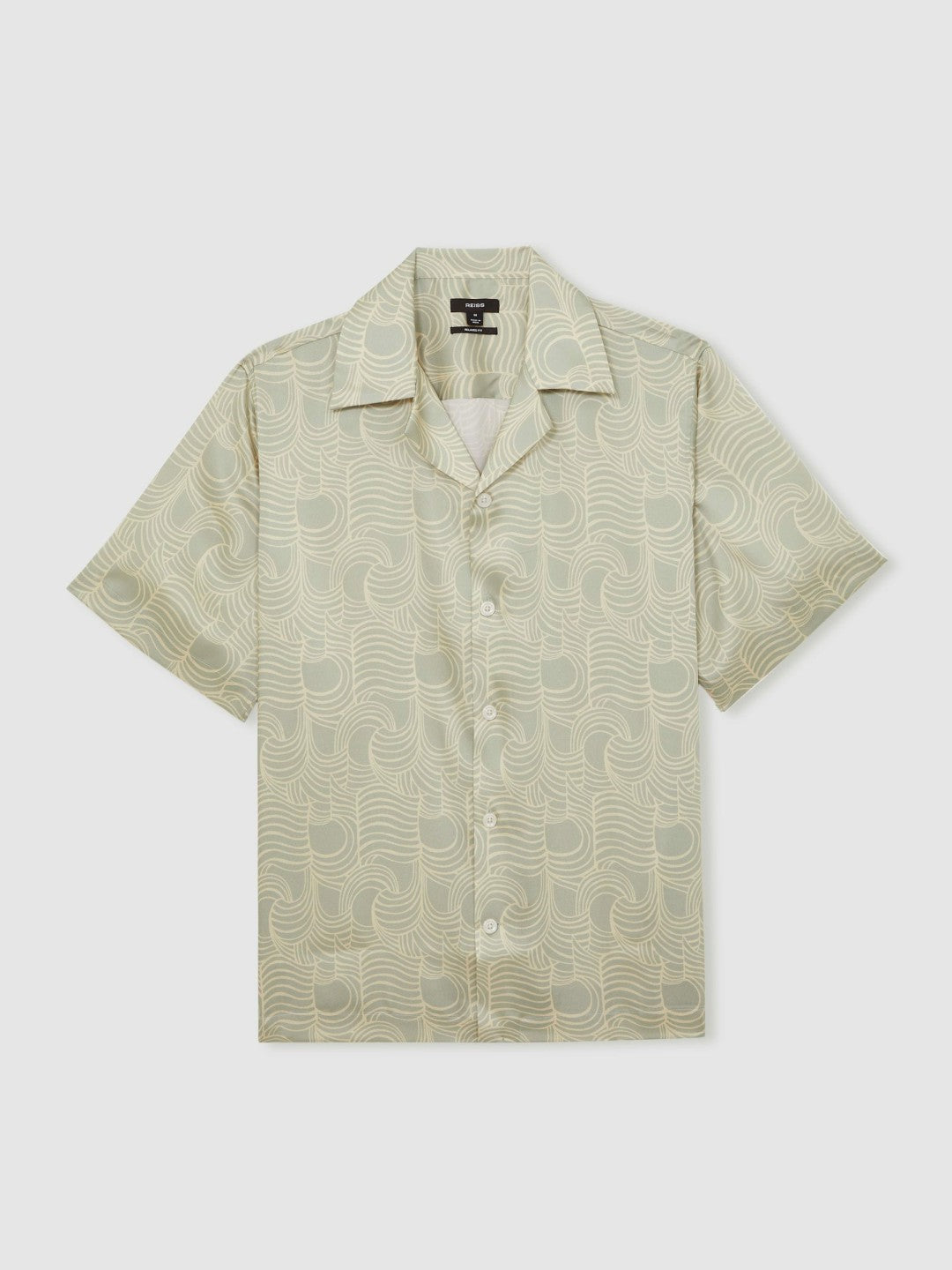 Wave Print Cuban Collar Shirt Sage Green | Mens