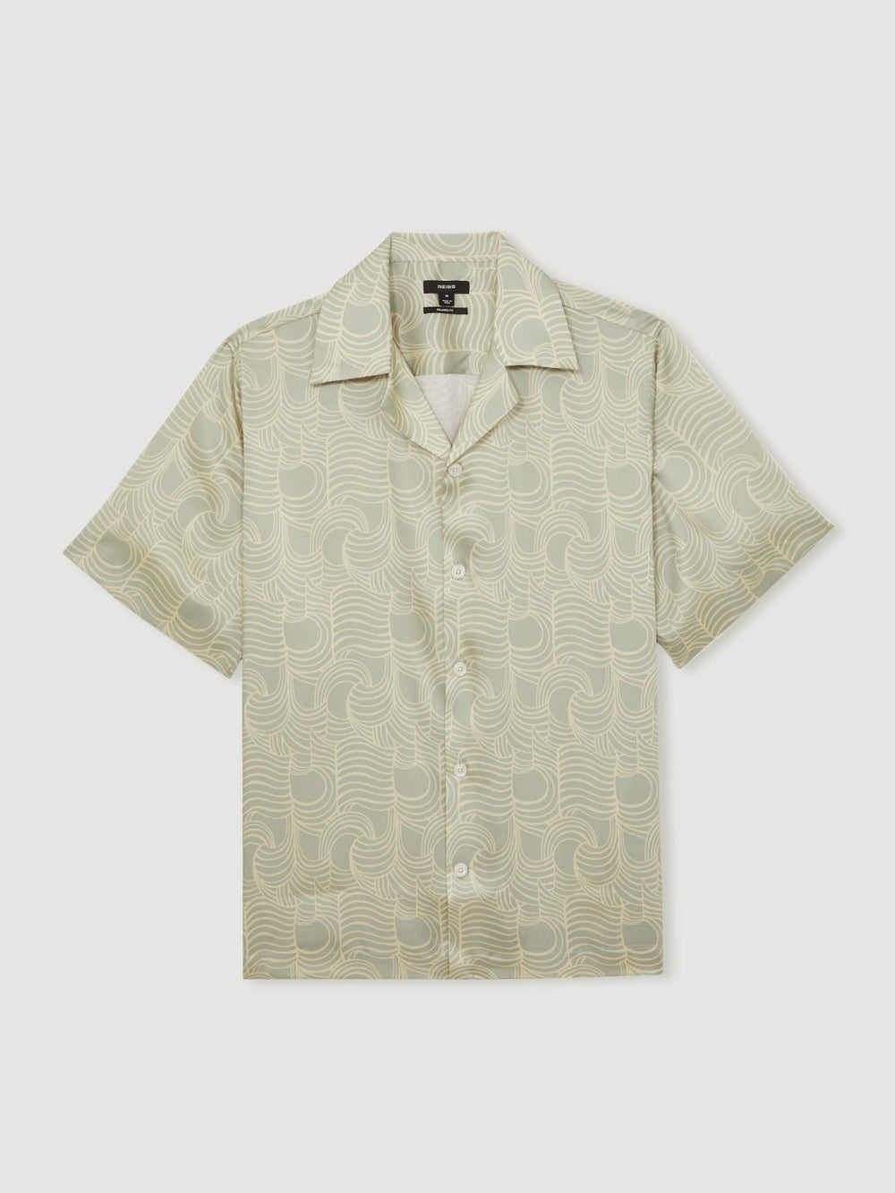 Wave Print Cuban Collar Shirt Sage Green | Mens