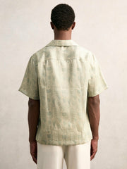 Wave Print Cuban Collar Shirt Sage Green | Mens