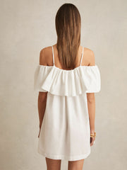 Cotton Off Shoulder Mini Dress Ivory Cream | Womens
