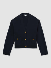 Wool-Cashmere Button Cardigan Navy | Womens