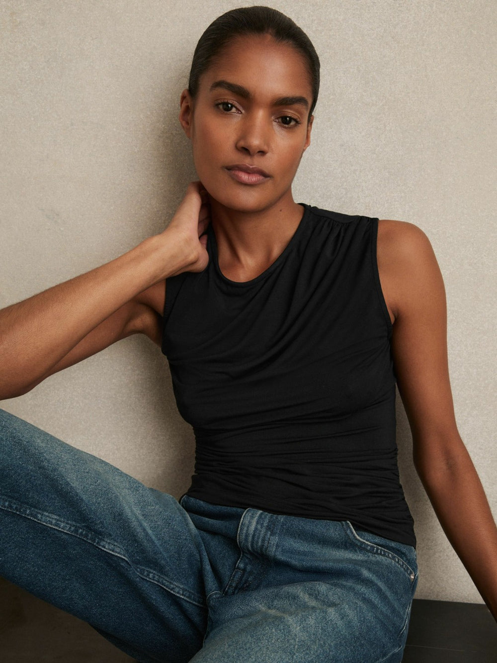 Stretch-Modal Ruched Vest Black | Womens