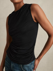 Stretch-Modal Ruched Vest Black | Womens