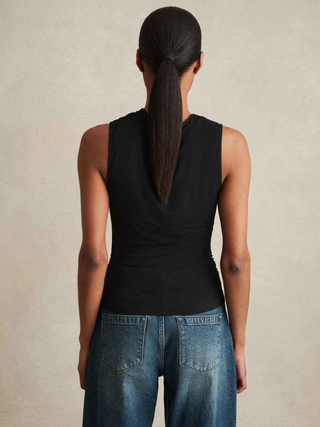 Stretch-Modal Ruched Vest Black | Womens