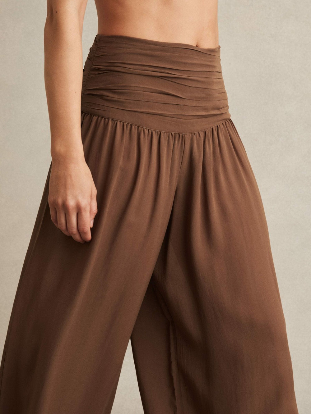 Lyocell Blend Wide Leg Trousers Brown | Womens