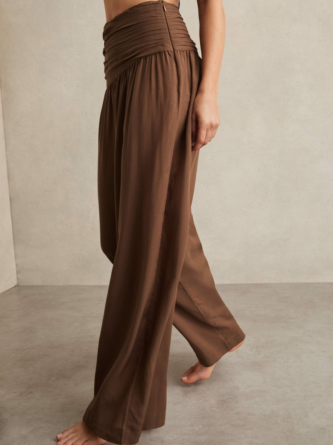 Lyocell Blend Wide Leg Trousers Brown | Womens