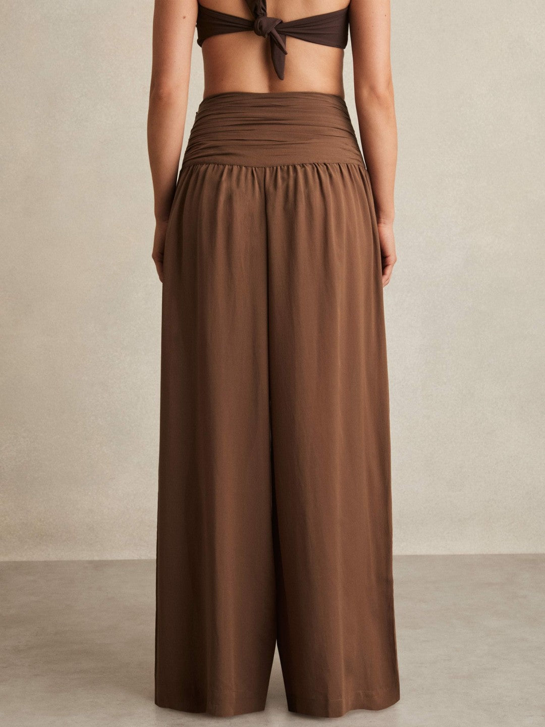Lyocell Blend Wide Leg Trousers Brown | Womens