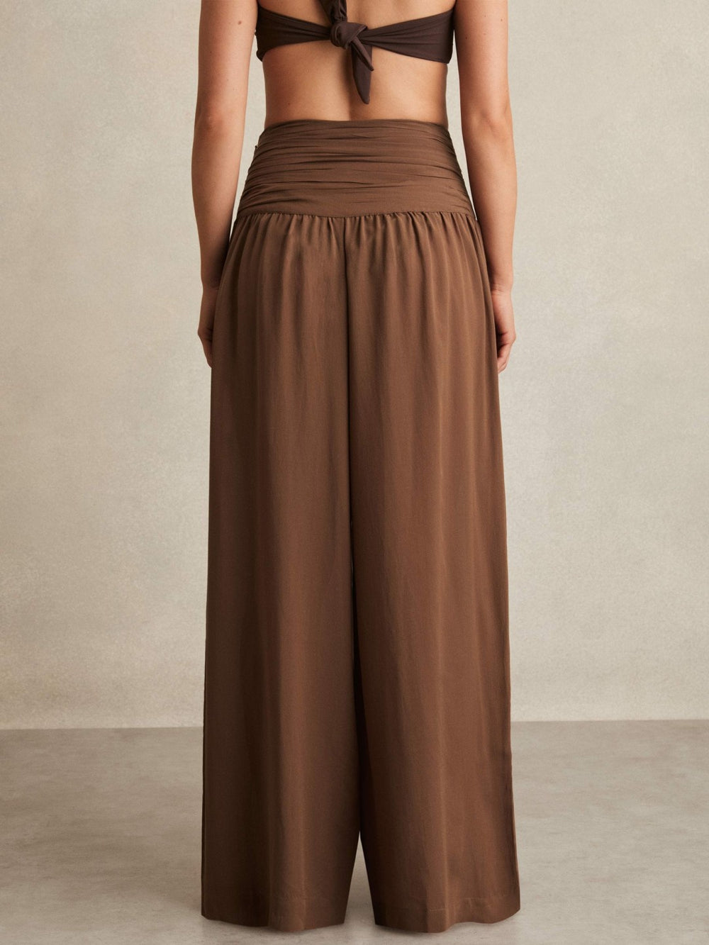 Lyocell Blend Wide Leg Trousers Brown | Womens