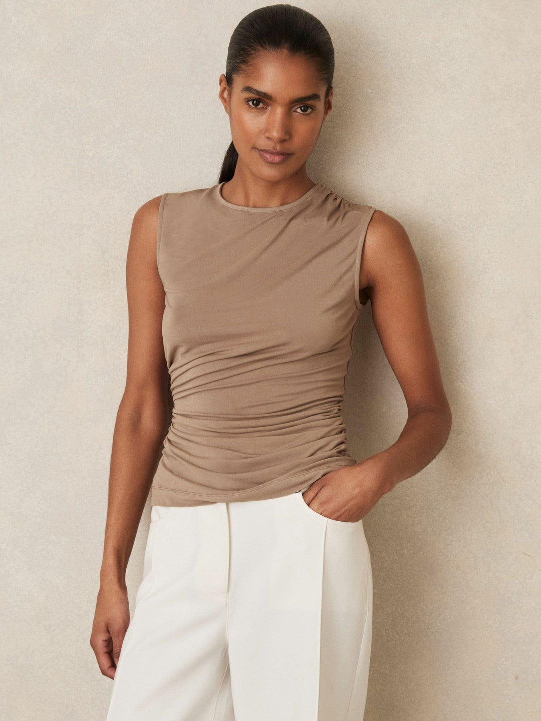 Stretch-Modal Ruched Vest Mocha Brown | Womens