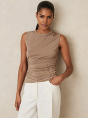 Stretch-Modal Ruched Vest Mocha Brown | Womens