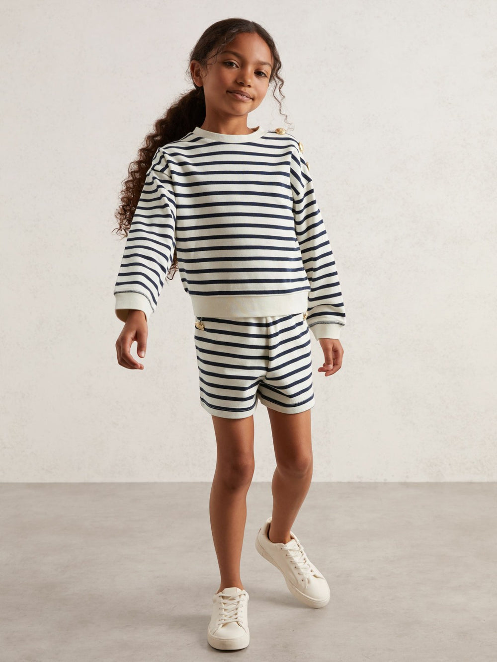 3-9 yrs Stripe Sweatshirt and Shorts Set Cotton-Blend Navy/Ivory | Children