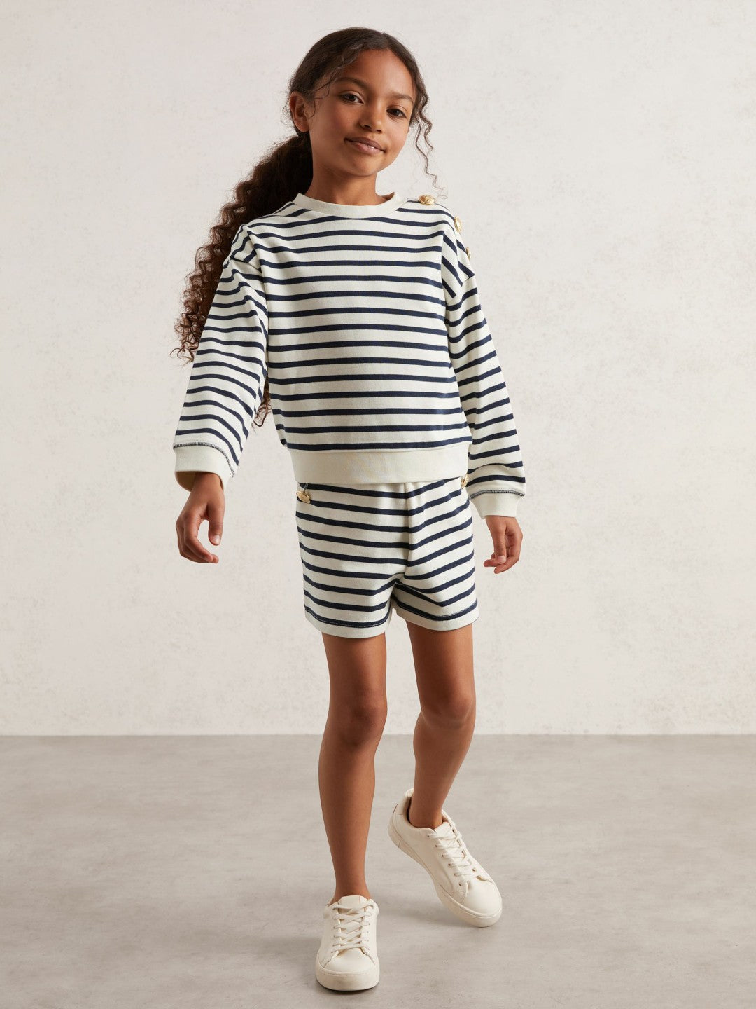 3-9 yrs Stripe Sweatshirt and Shorts Set Cotton-Blend Navy/Ivory | Children