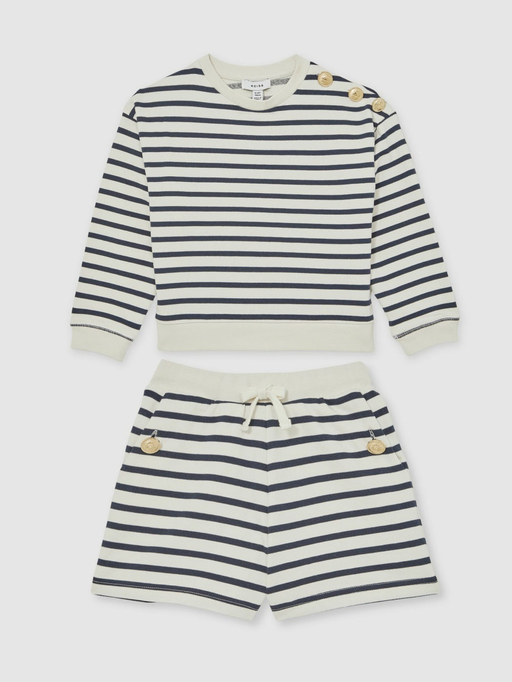 3-9 yrs Stripe Sweatshirt and Shorts Set Cotton-Blend Navy/Ivory | Children