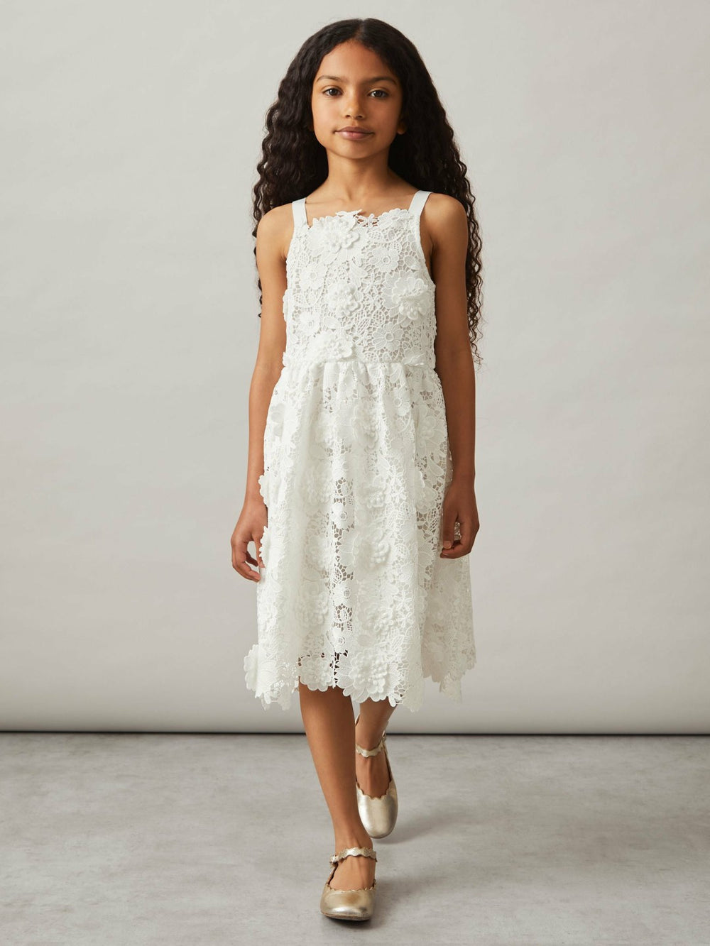 9-13 yrs Guipure-Lace Midi Dress Ivory | Children