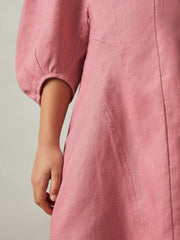 9-13 yrs Linen Balloon-Sleeve Dress Pink | Children