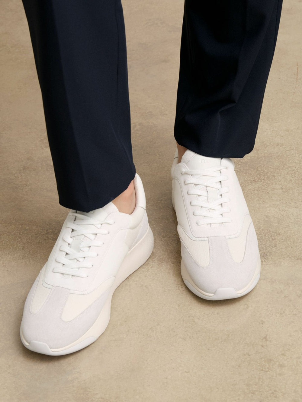 Bonded-Leather Suede Running Trainers White | Mens