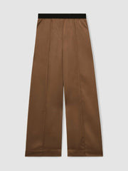 Satin Wide Leg Elastic Waist Trousers Taupe Neutral | Womens