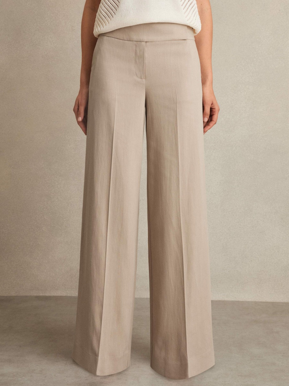 Petite Lyocell-Linen Wide-Leg Trousers Neutral | Womens