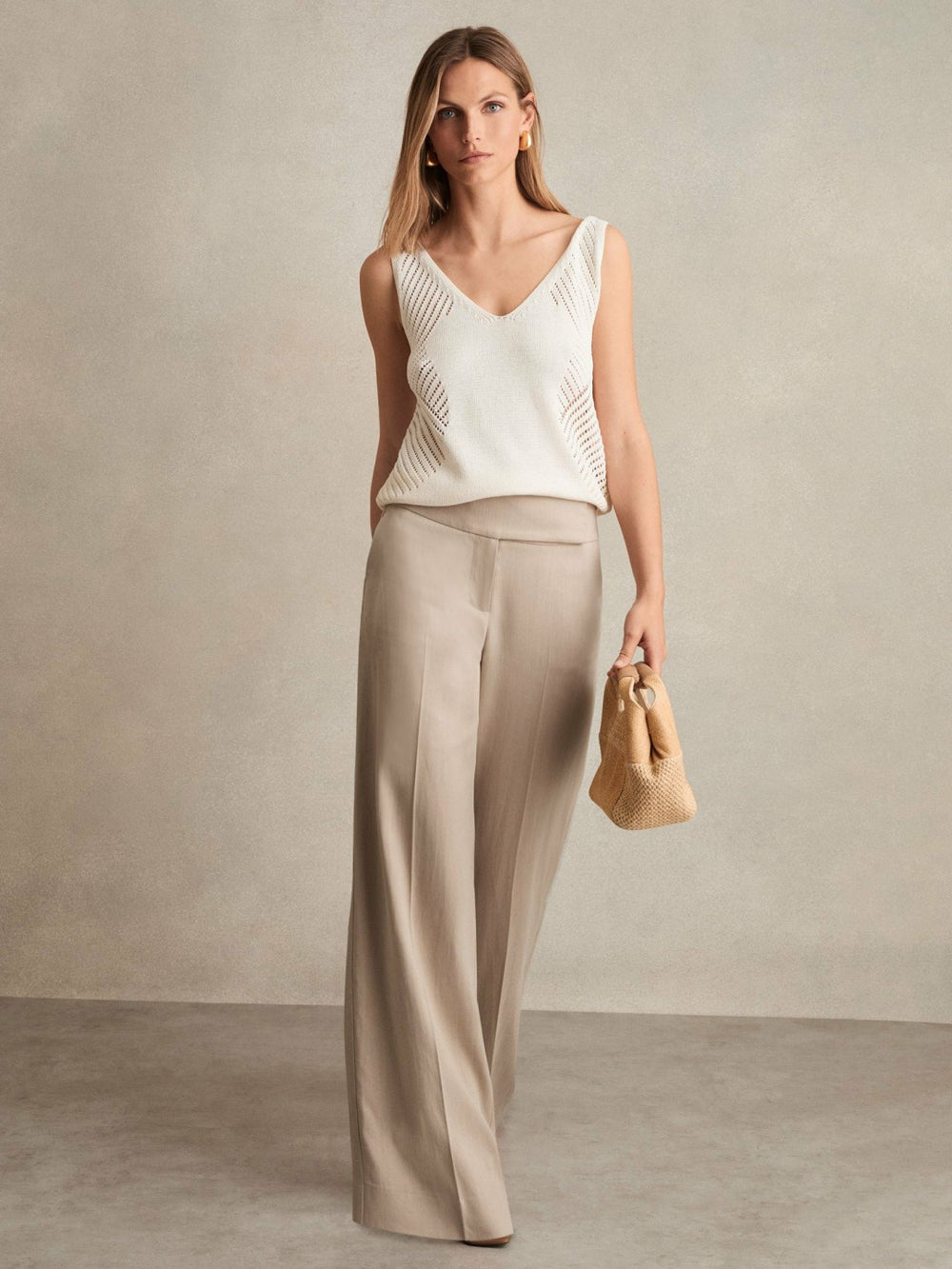 Petite Lyocell-Linen Wide-Leg Trousers Neutral | Womens