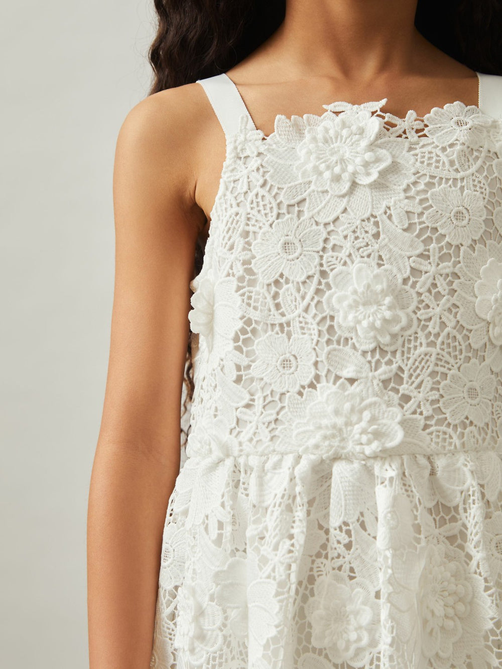 13-14 yrs Guipure-Lace Midi Dress Ivory | Children