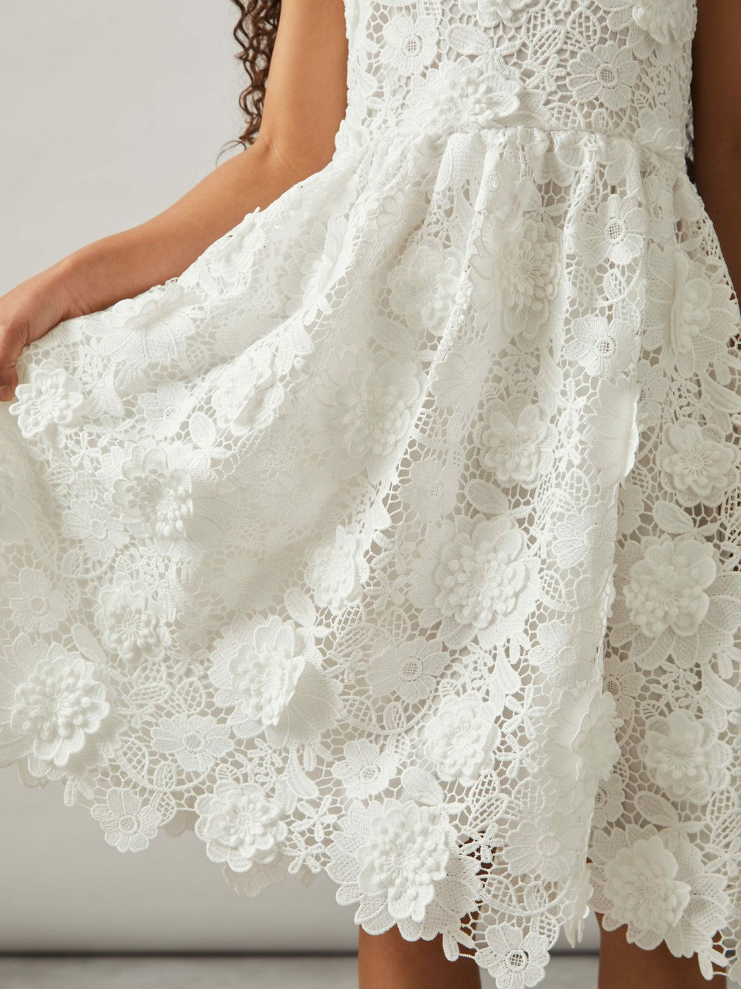 13-14 yrs Guipure-Lace Midi Dress Ivory | Children