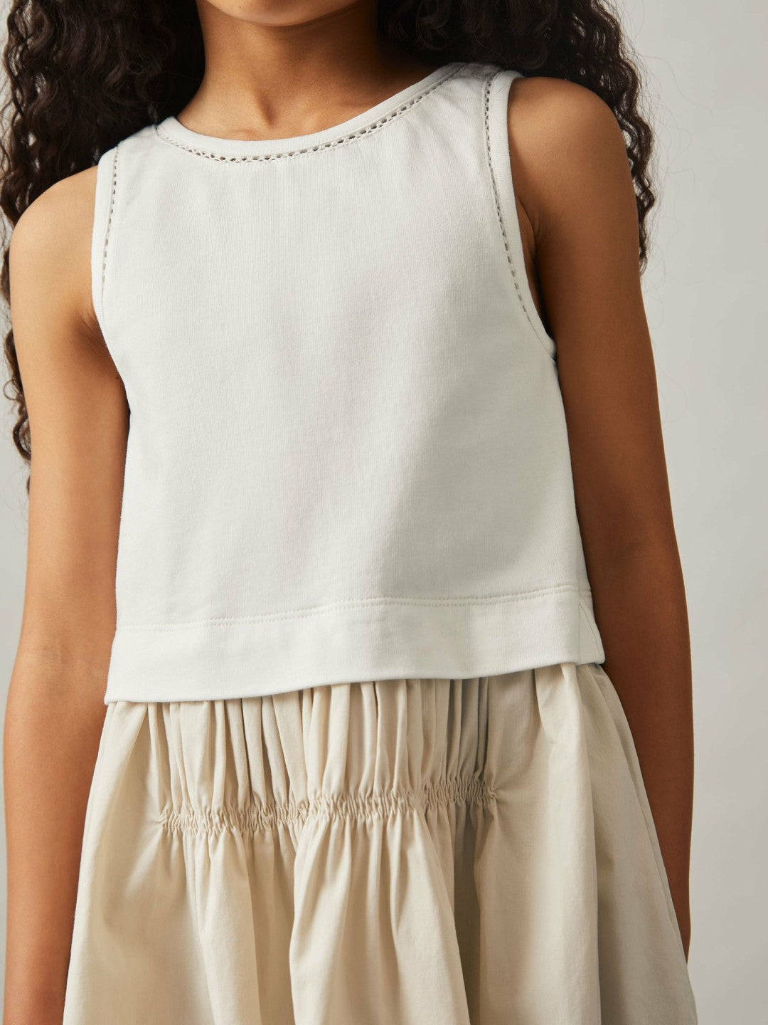 3-9 yrs Cotton Layered Sleeveless Midi Dress Neutral | Children