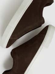 Suede Slip-On Elasticated Trainers Chocolate Brown | Mens