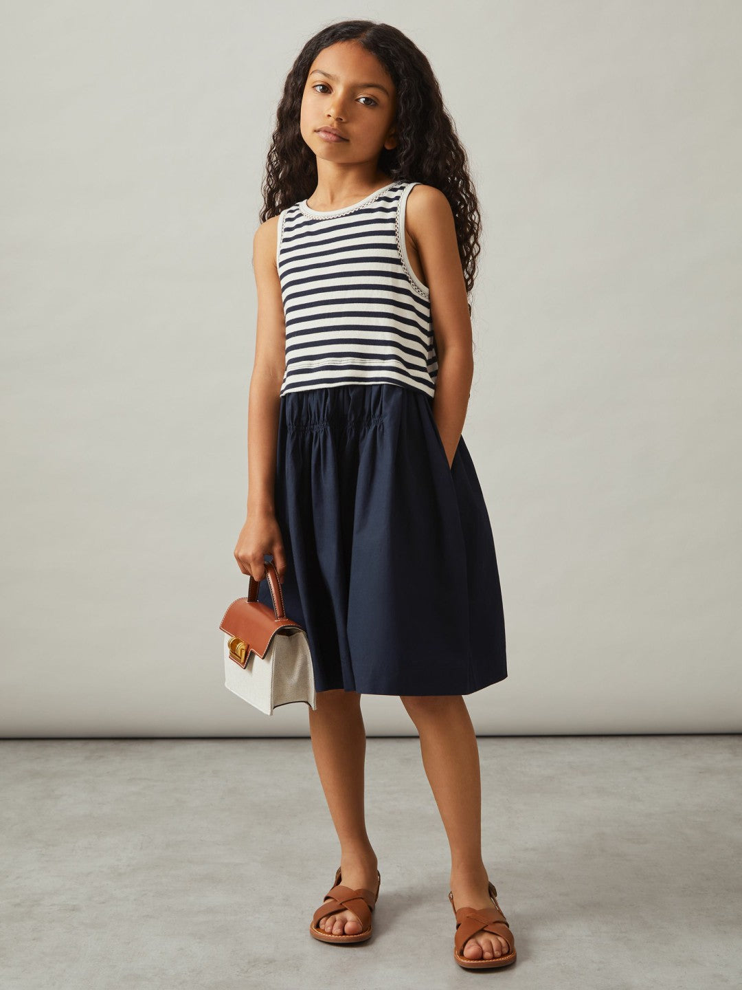 3-9 yrs Cotton Layered Sleeveless Midi Dress Navy | Children
