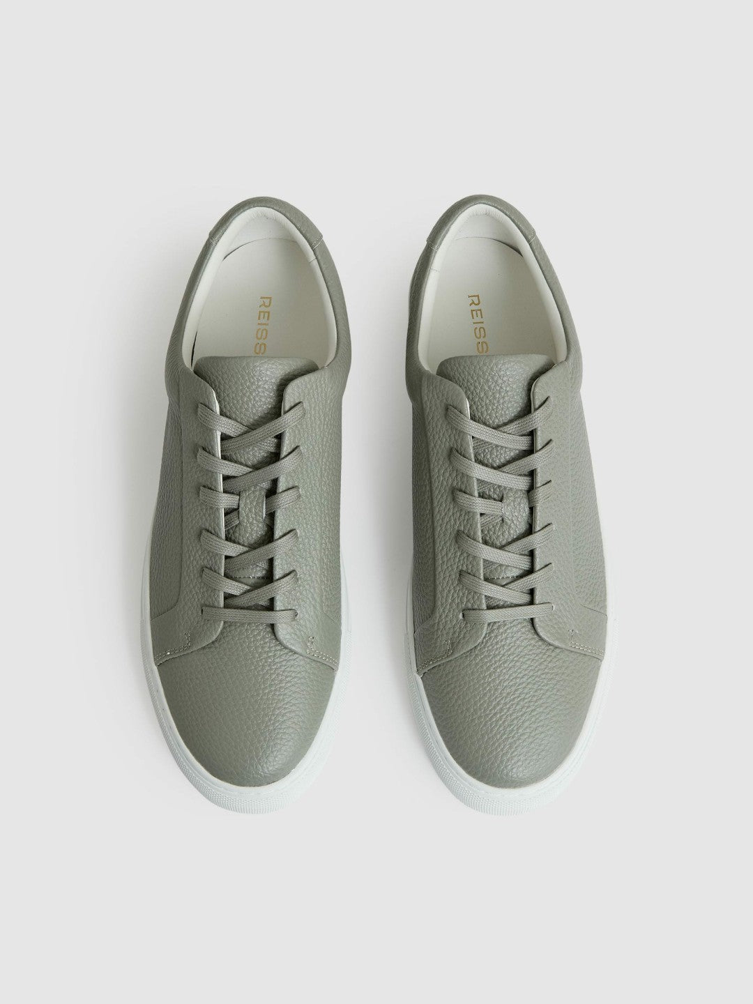 Tumbled-Leather Low-Top Trainers Mint Green | Mens
