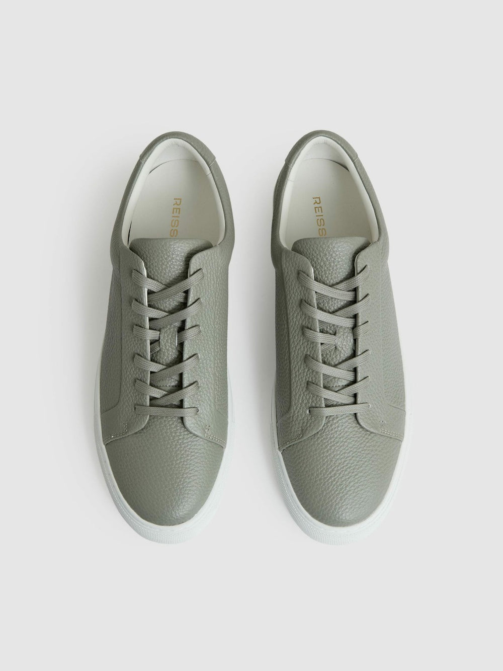 Tumbled-Leather Low-Top Trainers Mint Green | Mens