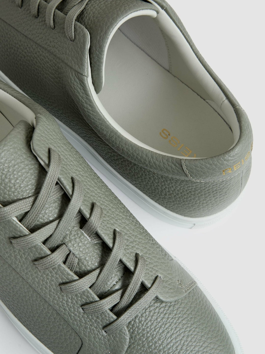 Tumbled-Leather Low-Top Trainers Mint Green | Mens