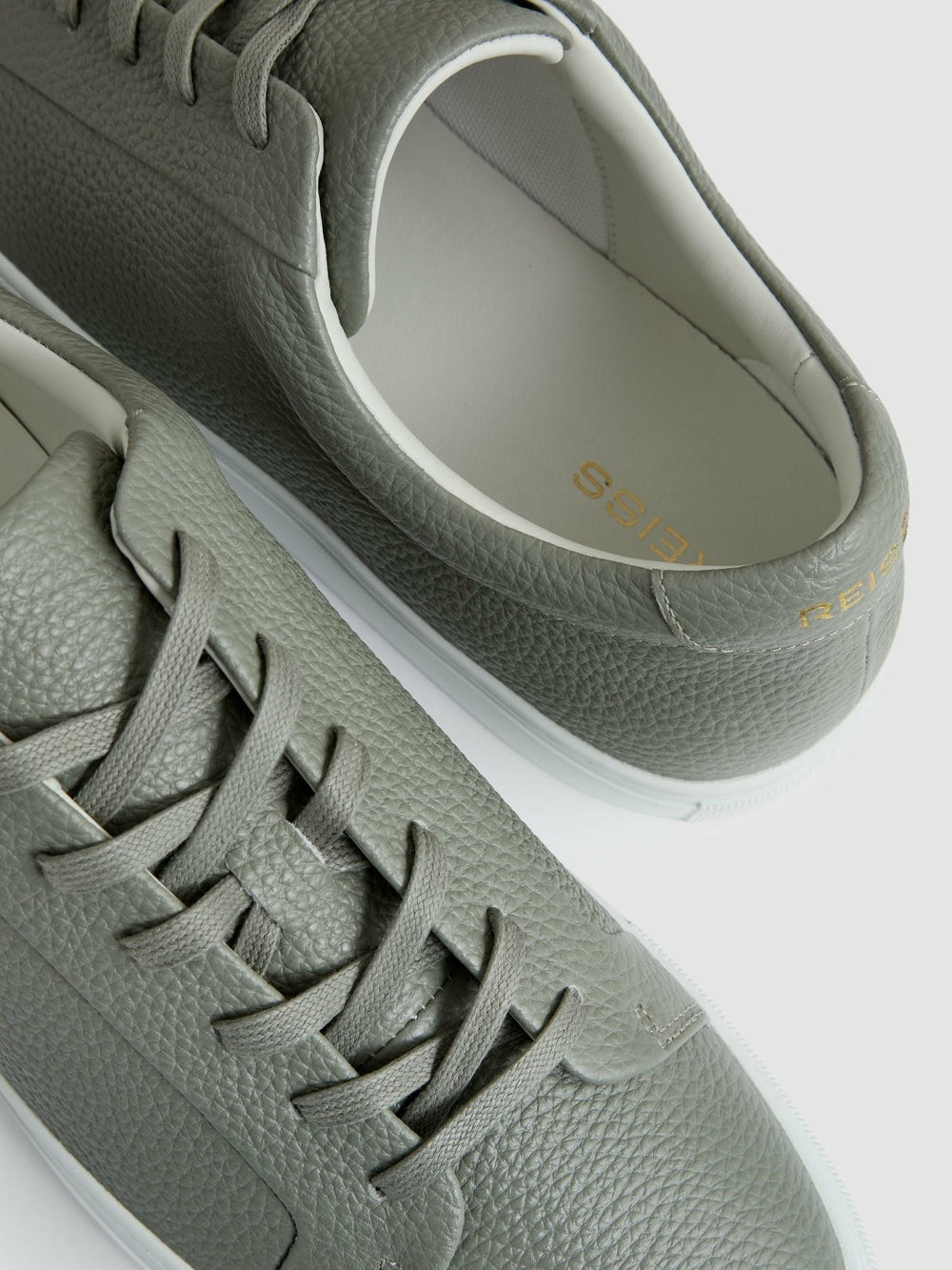 Tumbled-Leather Low-Top Trainers Mint Green | Mens