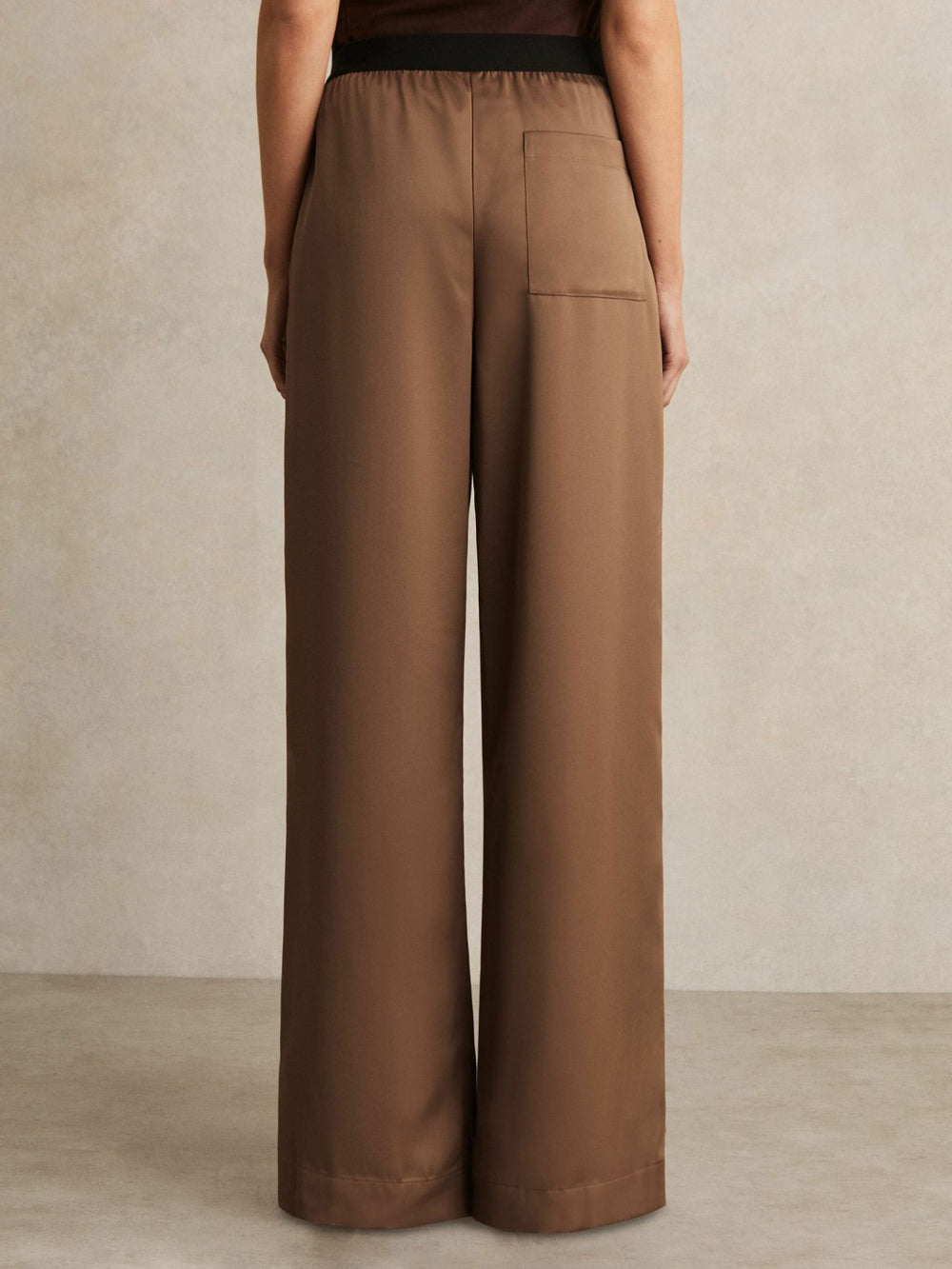 Petite Satin Wide Leg Elastic Waist Trousers Taupe Neutral | Womens
