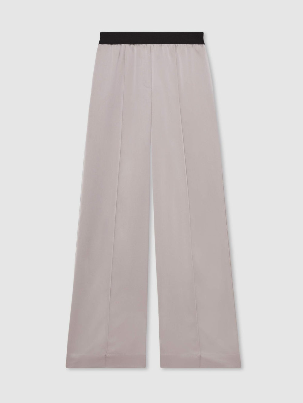 Petite Satin Wide Leg Elastic Waist Trousers Grey | Womens