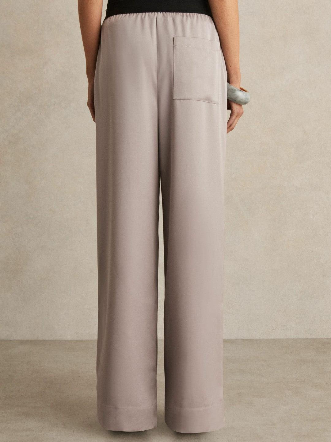 Petite Satin Wide Leg Elastic Waist Trousers Grey | Womens