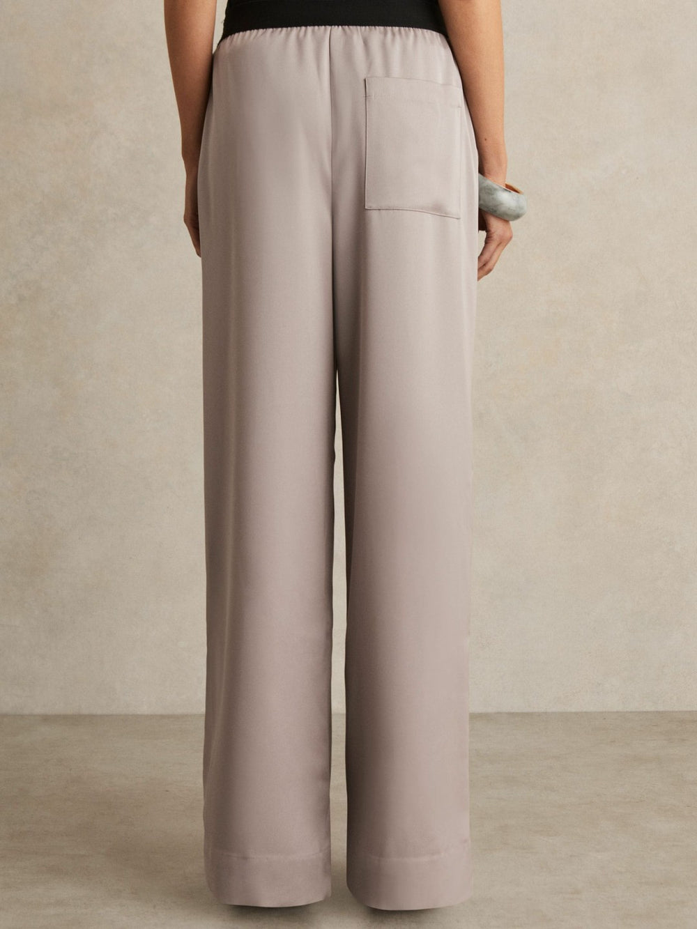 Petite Satin Wide Leg Elastic Waist Trousers Grey | Womens