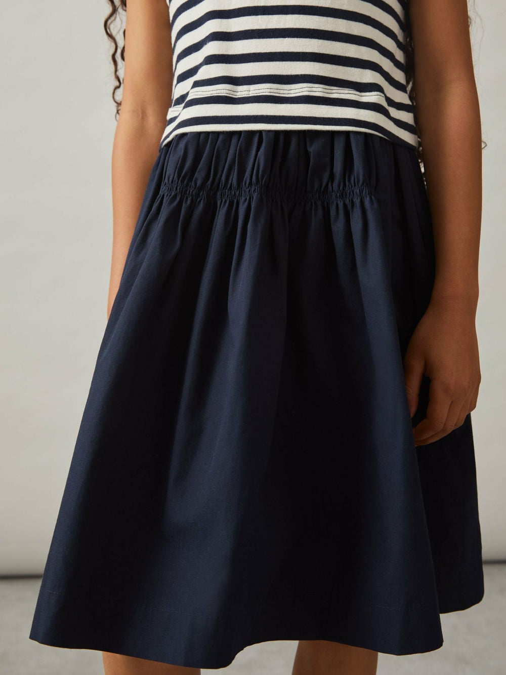 9-13 yrs Cotton Layered Sleeveless Midi Dress Navy | Children