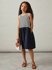9-13 yrs Cotton Layered Sleeveless Midi Dress Navy | Children