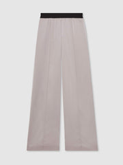 Satin Wide Leg Elastic Waist Trousers Grey | Womens
