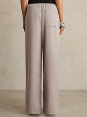 Satin Wide Leg Elastic Waist Trousers Grey | Womens